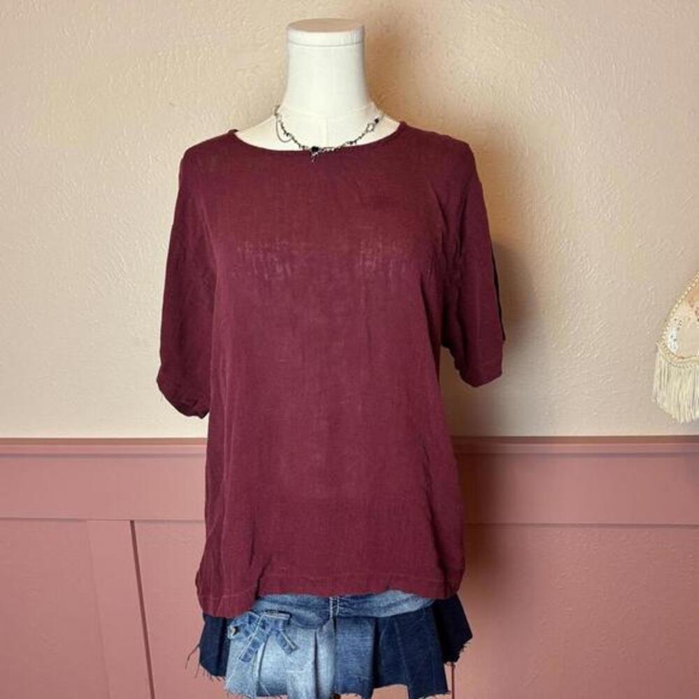 cottage boho silk oversized blouse  paul harris design sz medium maroon red